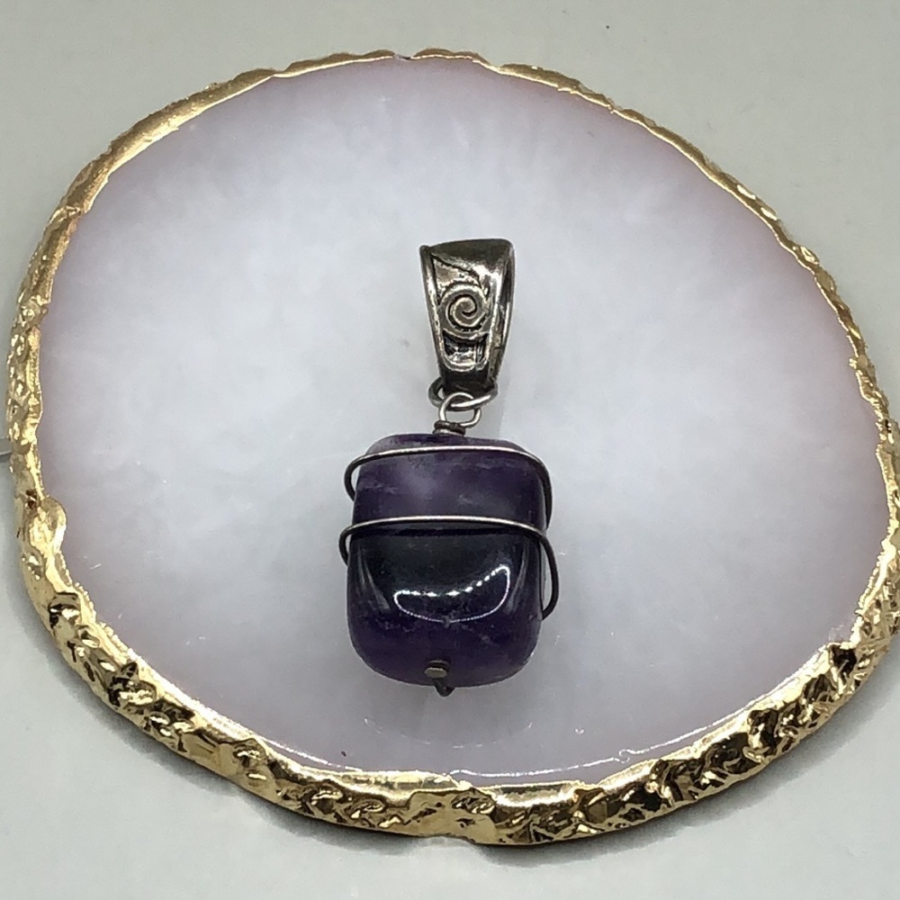 Silver plated amethyst gemstone stone pendant - artisan - boho- handcrafted